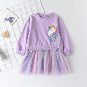 2023 New Unicorn Princess Dress Childrens Spring & Autumn Season Dress Girls Birthday Party Dress Halloween Christmas Dress