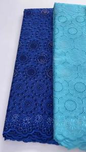 Turquoise Nigerian Swiss Voile Cotton Lace Fabric Rhinestones Embellished Hollow Floral African Dry Lace For Wedding Party Dress