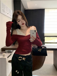 GUZILIAN | Pure Desire Spicy Girl One Shoulder Exposure Knitted Base Shirt Womens Autumn Winter Yellow Sweater Inner Wear Commute Style