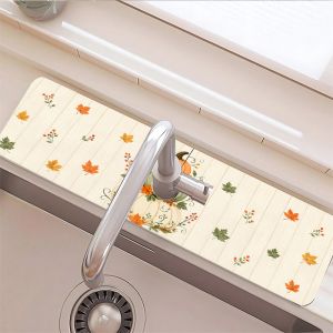 VIKAMA Halloween Cute Pumpkin Printed Faucet Mat Holiday Atmosphere Mat Kitchen Absorbent Non Slip Mat Home Decoration
