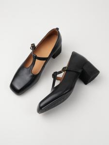 Mary Jane Fashion Single Shoes Leather Upgraded Version Slip-On round Head Thick Heel Retro Lady Shoes High Heels Leather