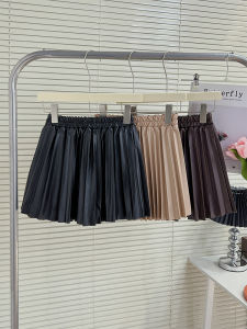 Girls PU Leather Skirt Half-length Fashionable Pleated Spring Autumn Summer Seasonal Childrens Clothing Korean Style Polyester Fiber