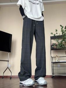 Quần Ống Đứng Kẻ Caro Ice Silk Dáng Rộng Cho Nam Mùa Hè CleanFit Dáng Thẳng Nhanh Khô Quần Dài Thường Ngày