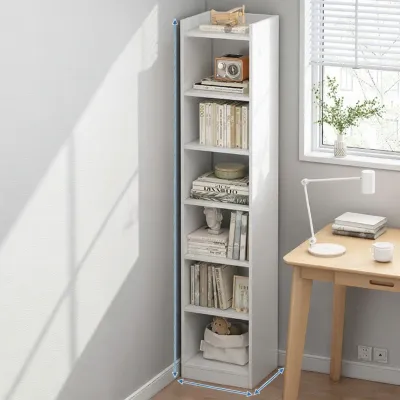 NEIKIA | Floor Standing Small Bookshelf Student Home Use Narrow Storage Cabinet Corner Wooden Color Book Desk Nearby Shelves Organizer