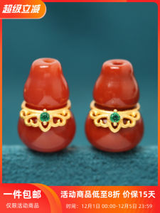 Traditional Silver Inlay Natural South Red Agate Gourd Gold Plated DIY Bracelet Spacer Beads 925 Pure Silver Accessories