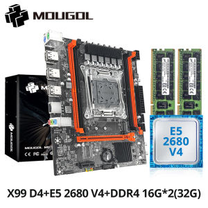 MOUGOL X99 Gaming Motherboard Kit With Intel LGA2011-3 E5 2680 V4 CPU & DDR4 16G*2 2133MHz ECC RAM M.2 NVME SATA2.0 PCIE3.0 x16