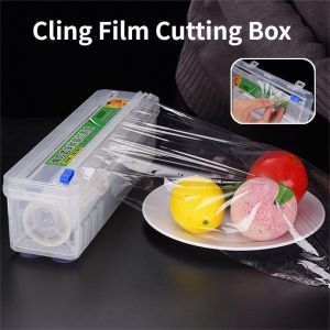 Cling Film Roll Holder Food PE Wrap Cutter Kitchen Organizer Adjustable Plastic Wrap Dispensers Home Kitchen Tools
