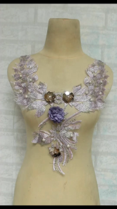 (Per Pcs) AP874 Patch Kerah Bordir Dengan Mote Cantik