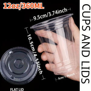 50PCS Disposable Plastic Cups with Lids for Ice Coffee Cold Drinks Plastic Cups Home Restaurant Drink Shop Party Picnic Party
