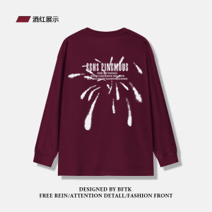 Áo Thun Nam Dài Tay Cotton Nguyên Chất Phong Cách Hip Hop Đường Phố Dáng Rộng Thoải Mái Mùa Thu Mỹ Thường Ngày in Chữ Kháng Khuẩn