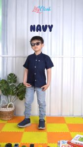 Lily And Clark Kemeja Koko Anak Laki-Laki Bahan Nyaman Warna Navy KL01