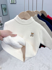 Thickened Baby Knitted Sweater Autumn Winter Style One-Piece Fleece Lined Base Layer Shirt for Boys And Girls Childrens Clothing