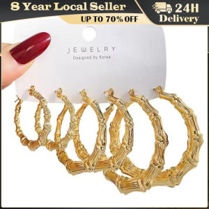 3pairs Gold Color Big Bamboo Circle Hoop Earrings for Women Hip Hop Large Celebrity Basketball Wives Earrings Hoops