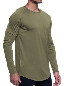 ASRV Mens Fitness Long Sleeve T-Shirt Breathable Quick Dry Base Layer Shirt Thin Sporty Polyester Fiber round Neck Gymwear