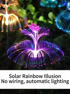 LATTOUR 7 Colors Double Solar Jellyfish Light LED Fiber Optic Lights Outdoor Waterproof Decor Lamp for Garden Lawn Patio