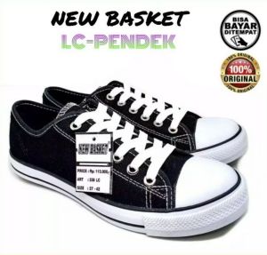 Sepatu Sekolah Anak Cewek Cowok Hitam Putih New Basket Pendek Tali Resleting Sol Karet Size 34 sd 42
