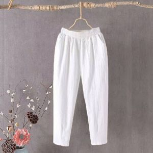 High Waist Cotton Linen Casual Pants Thin Summer Loose Straight Nine Points Harlan Pants Womens Premium Fashion Commute