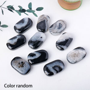 1PC Natural Crystal Gemstone Black Agate Palm Stone Polished Crystal Crafts Pocket Worry Crystal Stone Gift