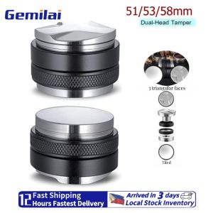 Gemilai 51/53/58mm Coffee Distributor & Tamper Dual Head Coffee Leveler Fits for 54mm Breville Portafilter Adjustable Depth- Professional Espresso Hand Tampers