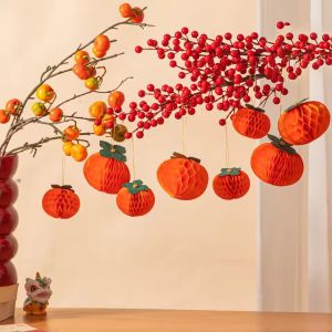 ลูกบอลรังผึ้งรูปลูกพลับ2ชิ้นตุ๊กตาแขวนกระดาษแบบแขวนสำหรับงานแต่งงานปีใหม่ตกแต่งเพดานเทศกาล