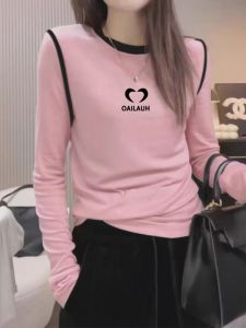 Autumn Winter Pink Long Sleeve Fleece Womens Slim Fit Base Layer Shirt Inner Wear T-Shirt Commute Style Korean Version Thickened