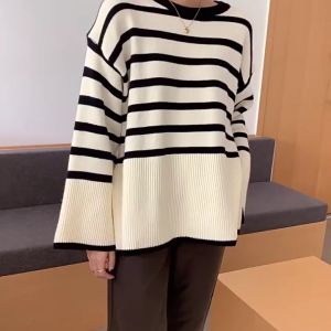 เสื้อไหมพรมแขนยาวผ้าไหมพรมหนาทรงหลวมออเวอไซด์แขนระบาย