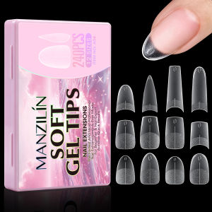 240pcs Short Almond Soft Gel X Nail Tips Full Cover Coffin Stiletto Frosted Matte Fake Nails Press On Nails DIY Salon Manicure
