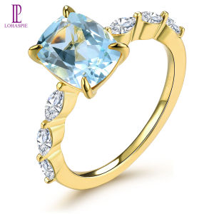 Lohaspie Jewelry Genuine 1.8 Carats 925 Silver Original Ring Natural Sky Blue Topaz Ring 925 Silver Ring Green Gem Peridot Ring For Women Blue Ring Sterling Silver Jewelry