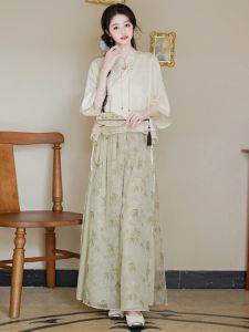 ชุดฮันฟูฤดูร้อนแบบปรับปรุงใหม่ ชุดกางเกงขาบานสไตล์ Song แขนสั้นบาง ผ้าฝ้ายผสมโพลีเอสเตอร์ ชุดเด็กผู้หญิง