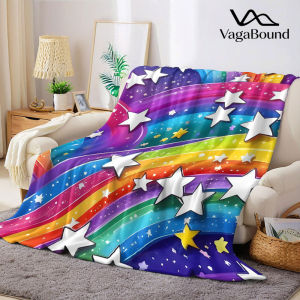 Chăn Flannel Ngôi Sao Cầu Vồng Ấm Áp Mềm Mại Thoải Mái Dùng Được Mọi Mùa Chăn Trang Trí Ghế Sofa Cho Halloween Giáng Sinh 100% Polyester Dệt Tatting