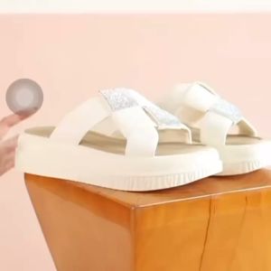 Fashionable Women's Slipper with Glitter Beads Inlaid Wedge Braided Strap for Women 8688-2