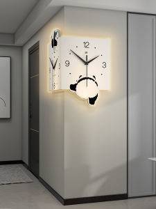 Modern Artistic Panda Wall Clock Corner Mounted Creative Home Decor Restaurant Hanging Lamp Simple Design Metal Material