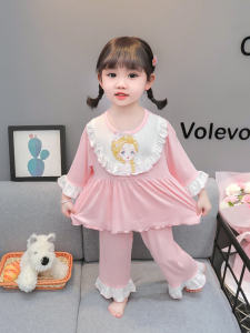 Girls Modal Sleepwear Summer Ice Silk Home Clothes Cute Princess Style Childrens Clothing Baby Girls Comfortable Breathable Pyjamas