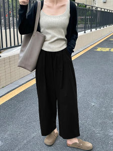 Black Ice Silk Yamamoto Pants Womens Summer Thin Wide Leg Loose Slimming Nine Points Casual Trousers High Waist Wide Leg