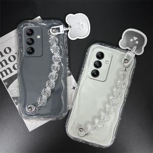 New Casing Samsung Galaxy S25 S24 S23 S22 S21 + Ultra FE Plus 5G Hot Cartoon Creative Fashion Shockproof Lens Protection Phone Case with Cute Bear Beads Bracelet 2025