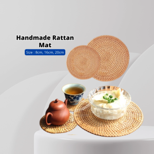 YU Small/Medium/Large Rattan Coaster Handmade Rattan Placemat Dining Table Pad Round Tablemat