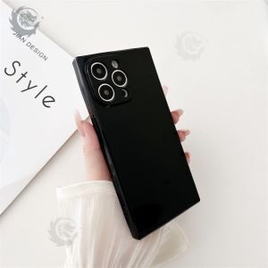 Business Metallic Square Straight Edge Back Cover For iPhone 15 14 13 12 11 Pro Max XS XR 7 8 Plus SE Anti Drop Soft Phone Case