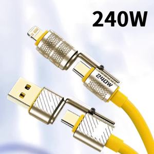 Cáp Sạc Siêu Nhanh 240W 4 Trong 1 Hai Cổng Type-C & USB Tương Thích Với iPhone Samsung Huawei Xiaomi - Đồng Bộ Dữ Liệu & Sạc