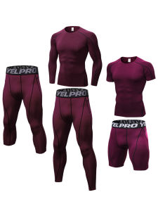 Red Wine Color Football Sports Tight Clothes Mens Inner Wear Short Sleeve Long Sleeve T-Shirt High Elasticity Quick Dry Sun Protection Base Shirt