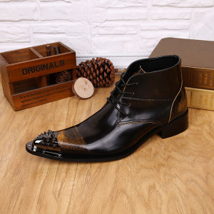 European and American Knight British Mens Boots Vintage Martin Boots High Heel Hair Stylist Cowboy Boot Mens Shoes Polished Cowhide Mens Shoes