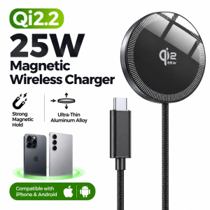 Ultra Thin Aluminum Alloy 25W Qi2.2 Magnetic Wireless Charger Portable Fast Magnet Fast Charging Pad for iPhone Android Phone