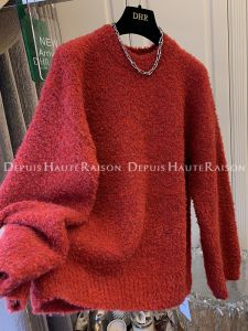 Miu Series Wear Ring Velvet Christmas Red Soft Glutinous Loose Large Sweater Knitwear Idle Style round Neck Tops Women