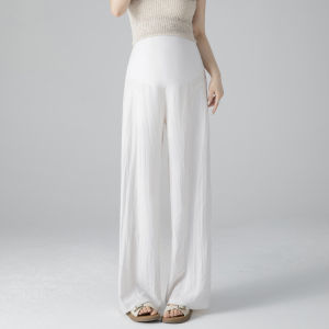 Breathable Maternity Pants Summer Linen Wide Leg