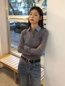 สไตล์อเมริกัน คอโปโลแขนยาว เสื้อสเวตเตอร์ถัก ผู้หญิง สลิมฟิต ทันสมัย ฐานชั้นบางปรากฏ Pure Desire