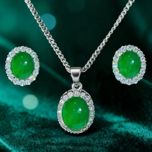 Sequito khí phụ nữ trang sức tai thiết lập Pave thiết lập khối lập phương màu xanh lá Zirconia mạ vàng trắng nhảy múa dây chuyền chạm xương quai xanh khuyên nụ sj460