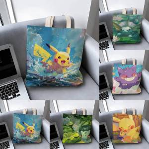 Bandai | Pokemon Adventure Partners Storage Bags Tote Bag Travel Summer Beach Shoulder Bag Reusable Grocery Shopping Bag Anime Artwork