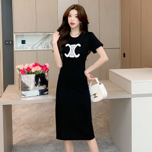 LUCKIN STORE Dress for Women Hepburn Wind Ice Silk Knitted Dress Womens Summer Jacquard Premium Black Casual Dress