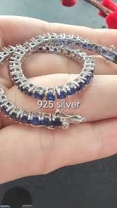 Vòng Tay Tennis Bạc Nguyên Chất 16-21 Cm Đính Đá Sapphire Xanh Montana 3mm Kiểu Dây Xích Trang Sức Dành Cho Nữ/nam Phong Cách Hip Hop Rock