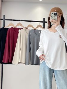 เสื้อยืดคอกลมแขนยาวหลวมๆ ทรงหลวมๆ สำหรับผู้หญิง ฤดูใบไม้ร่วง สไตล์เกาหลี ทรงหลวมๆ ปกติ เสื้อผ้าทำงาน