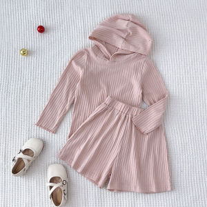 Bear Leader Baby Girls Pink Clothes Set Autumn New Solid Color Hooded Long Sleeved Top+shorts 2-piece Suits Spring Casual Sports Childrens Soft Clothing Outfits 3-7 Years